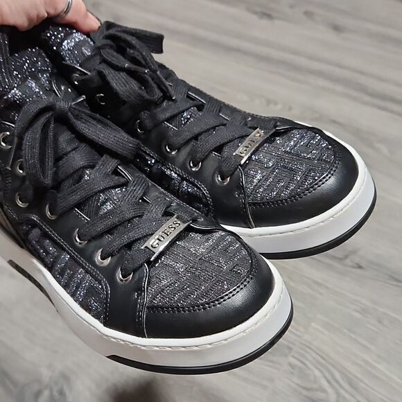 EUC Guess Black Manney Knit Logo High Top Sneakers - Picture 5 of 7